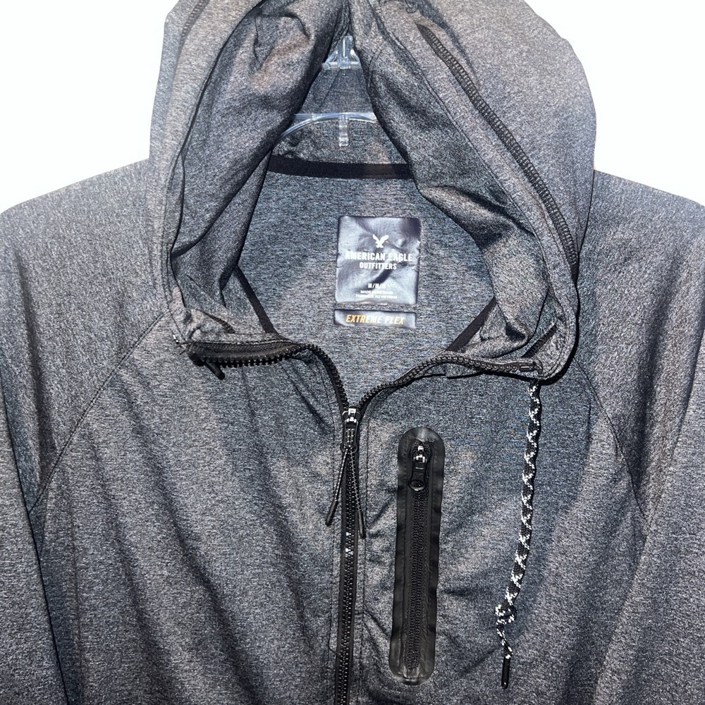 American Eagle Outfitters Mens Extreme Flex Full Zip Hooded Jacket Black Medium